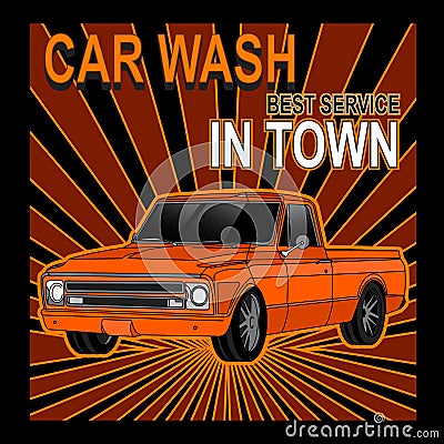 Service and repair poster, original spare parts, art in retro style, art vintage car poster, Garage and car wash retro poster with Stock Photo